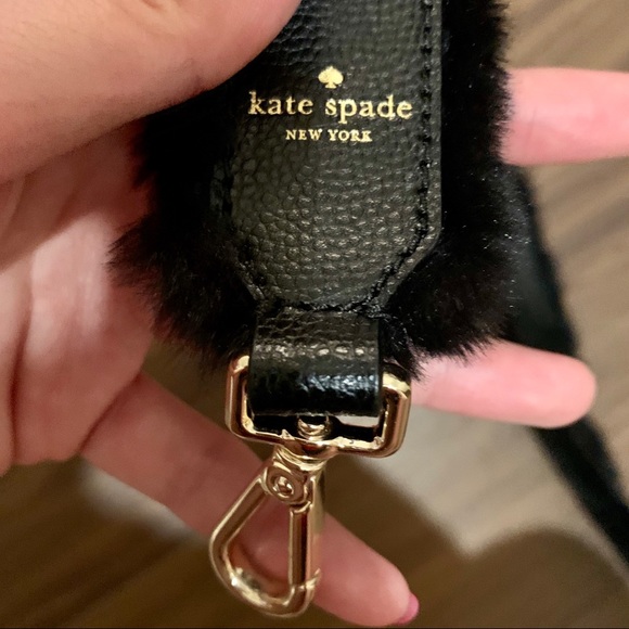 Kate Spade Jeweled Faux Fur Bag Strap Black - Picture 3 of 3